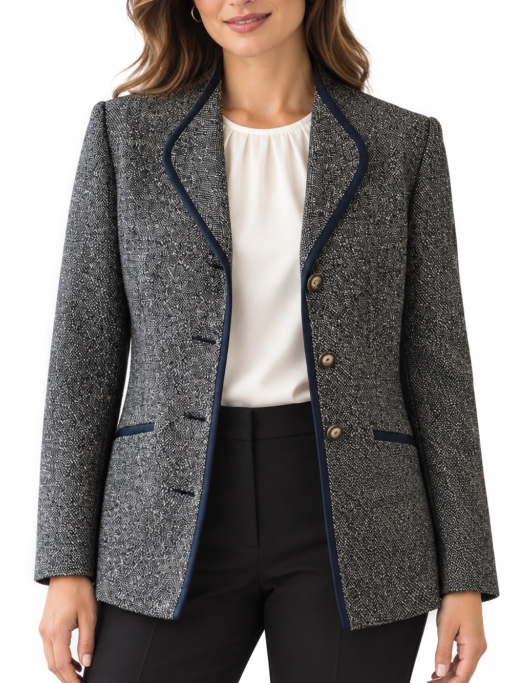 Vintage Simon Chang Dark Brown Blazer with Black Trim